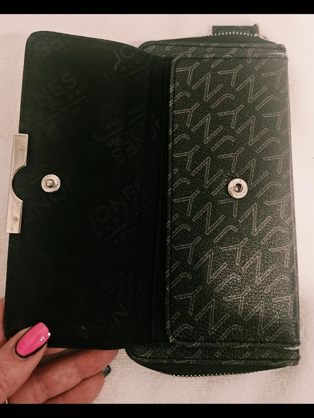 Jones New York Black Logo Zip-Around Wallet